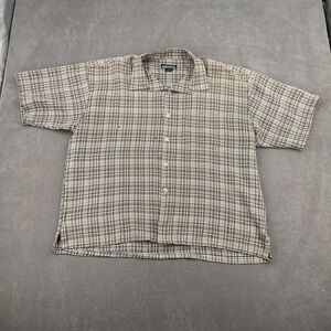 L'Homme Shirt Men XL White Black Plaid Pleated Side Slit Button Up Everyday Wear
